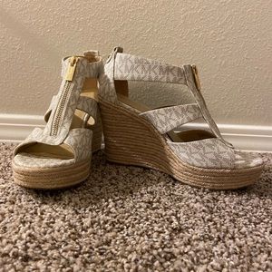 Michael Kors cream monogrammed heels